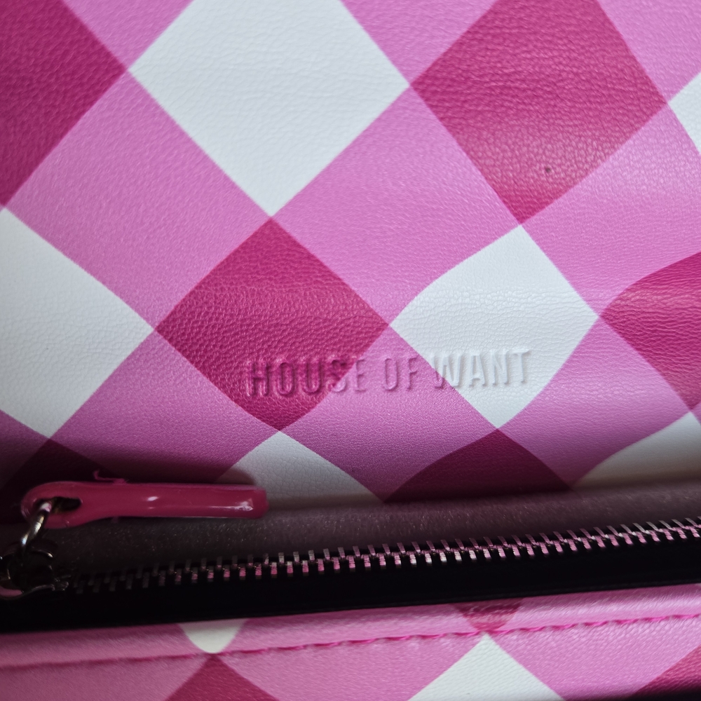 House of Want Fuchsia Gingham Wallet Crossbody Vegan NWT - Picture 8 of 11